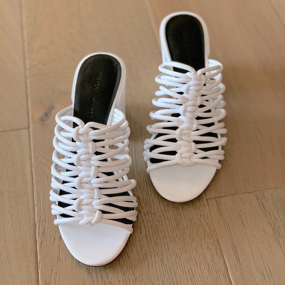 Rebecca Minkoff Calanthe Strappy Block Heel Mules in Bright White Size 8 - Picture 4 of 15